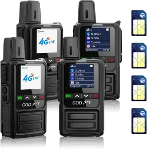 GODPTT Global Walkie Talkie, Nationwide Unlimited Range Long-Distance 4G PTT PoC Two-Way Radio, Mini Portable,1-Year Free Data, No Platform Fee (4-Pack K360 with SIM)