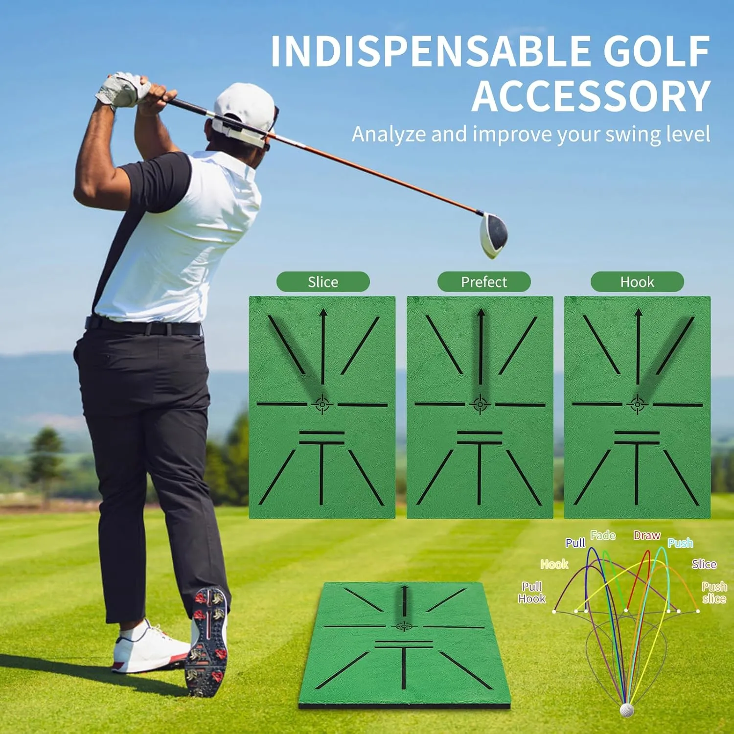 Golf Hitting Mat – Swing Path Detection with 14''x9'' Aluminum Base 3'' Dual Ground Spikes – Golf Practice Mat for Outdoor Use, Swing Feedback & Training Aid