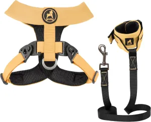 Gooby Comfort X Harness Dual Snap and Ripstop Z Wristband Surfer Leash Set-Yellow, Large, 6FT-Choke Free X Frame Harness with Rotational Buckles and Nylon Handsfree Leash for Small and Medium Dog