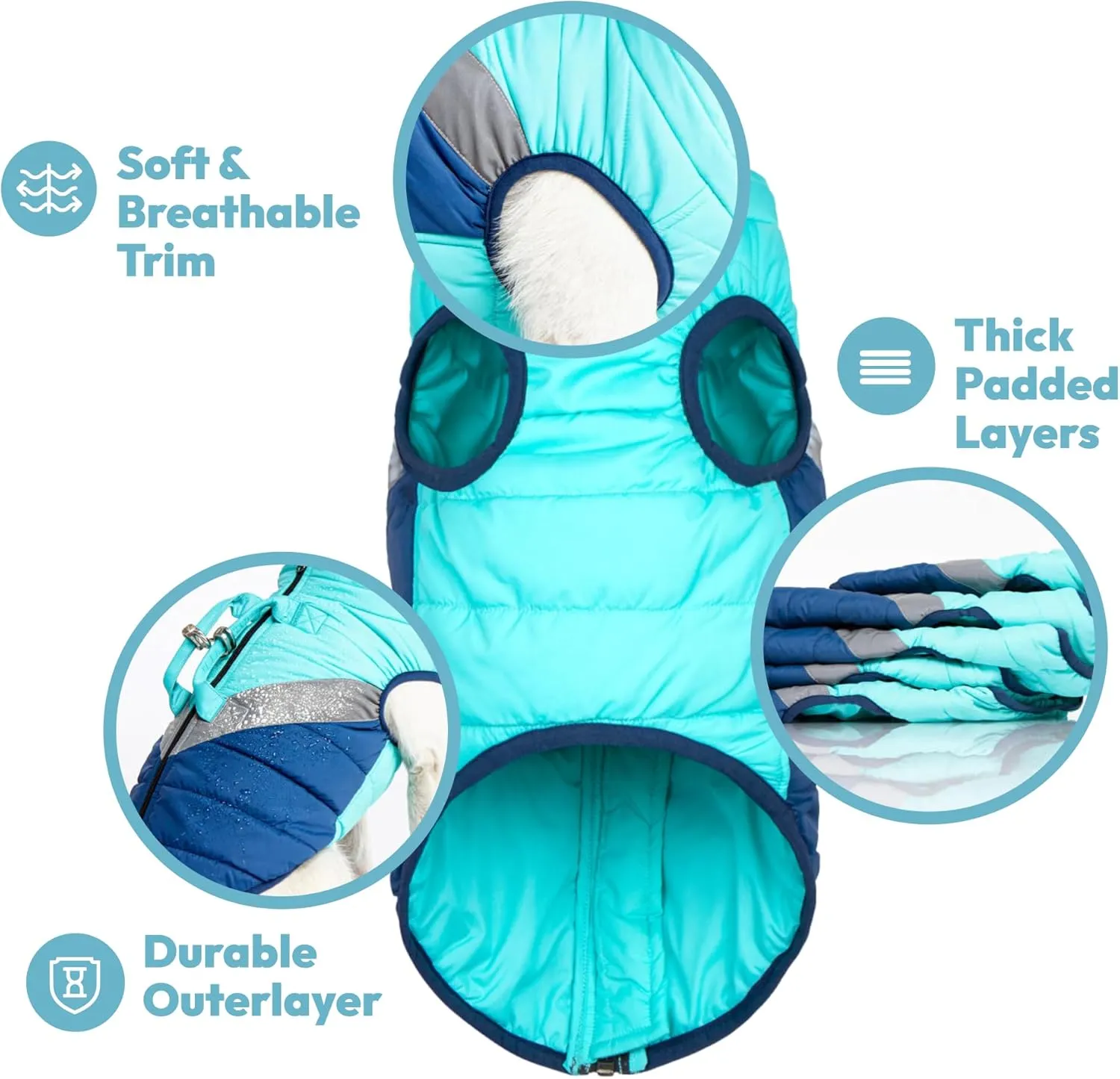 Gooby Mountaineer Dog Jacket - Jade, Medium - Warm Zip Up Coat with Lift Handle and Dual O Ring Leash - Winter Water Resistant Small Dog Sweater