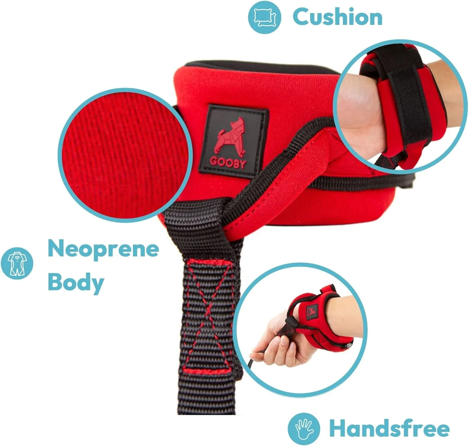 Gooby Neoprene Wrist Band Sport Leash - Black, 6 FT - Comfortable Hands Free Leash with Elastic Band for Small, Medium and Large Dogs