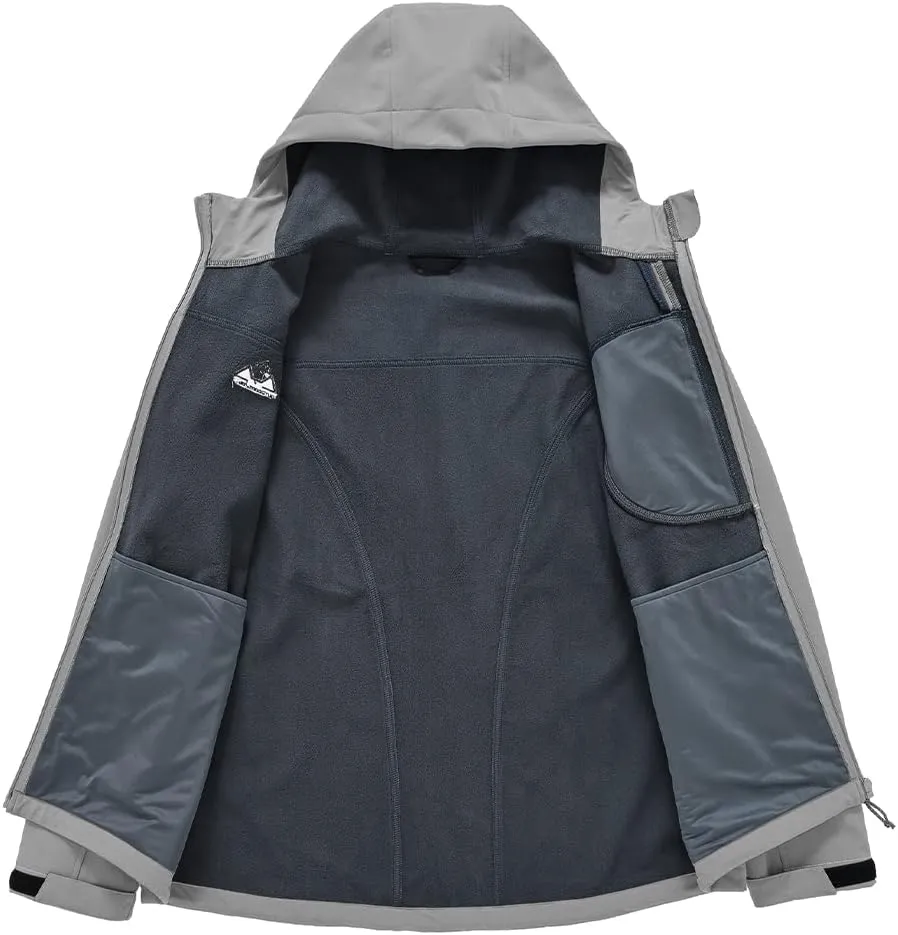 Gopune Men's Lightweight Soft Shell Jacket Fleece Lined Waterproof Hooded Hiking Winter Jacket