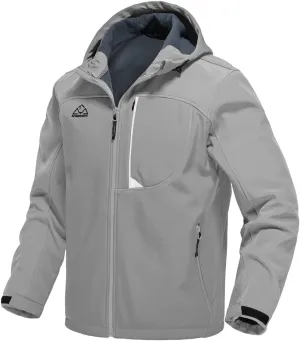 Gopune Men's Lightweight Soft Shell Jacket Fleece Lined Waterproof Hooded Hiking Winter Jacket
