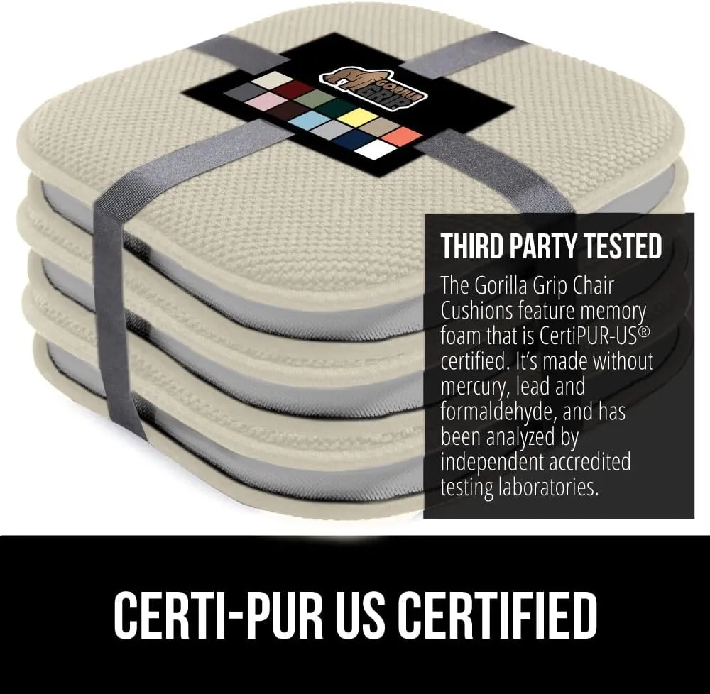 GORILLA GRIP Slip Resistant Chair Cushions, No Ties Required, Memory Foam Pads for Dining Room, Kitchen Table, Office, Rocking Chairs, Plush Seat Cover Cushion Pad, Home Decor, Set of 2 16x16, Cream