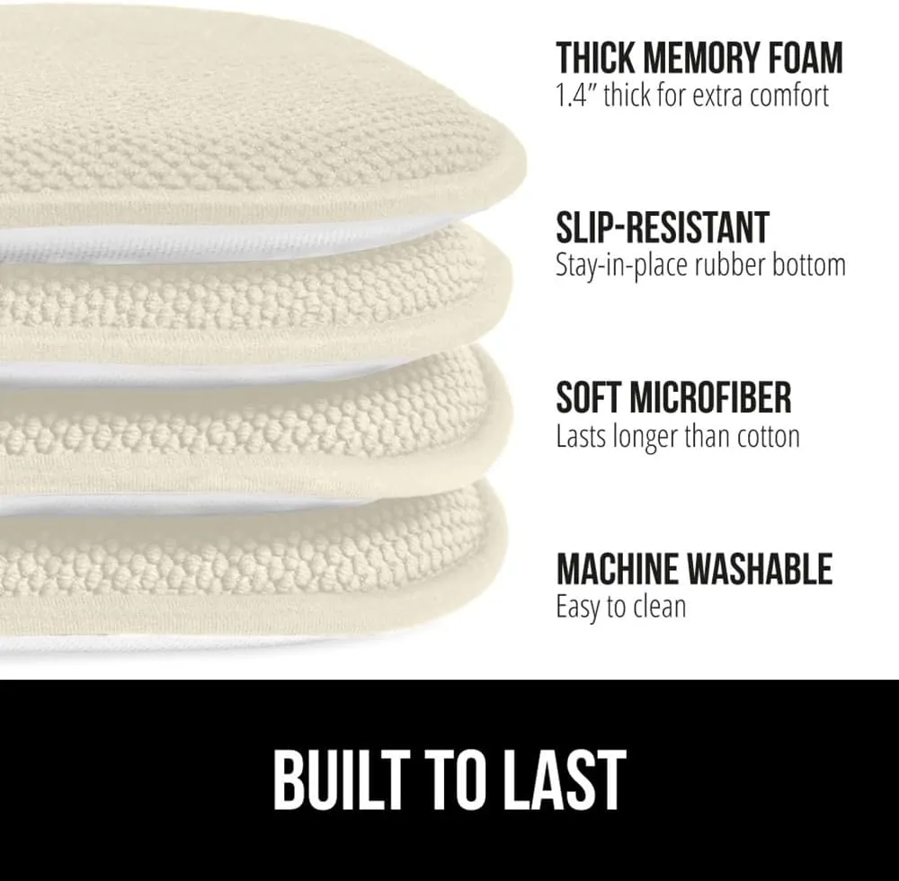 GORILLA GRIP Slip Resistant Chair Cushions, No Ties Required, Memory Foam Pads for Dining Room, Kitchen Table, Office, Rocking Chairs, Plush Seat Cover Cushion Pad, Home Decor, Set of 2 16x16, Cream