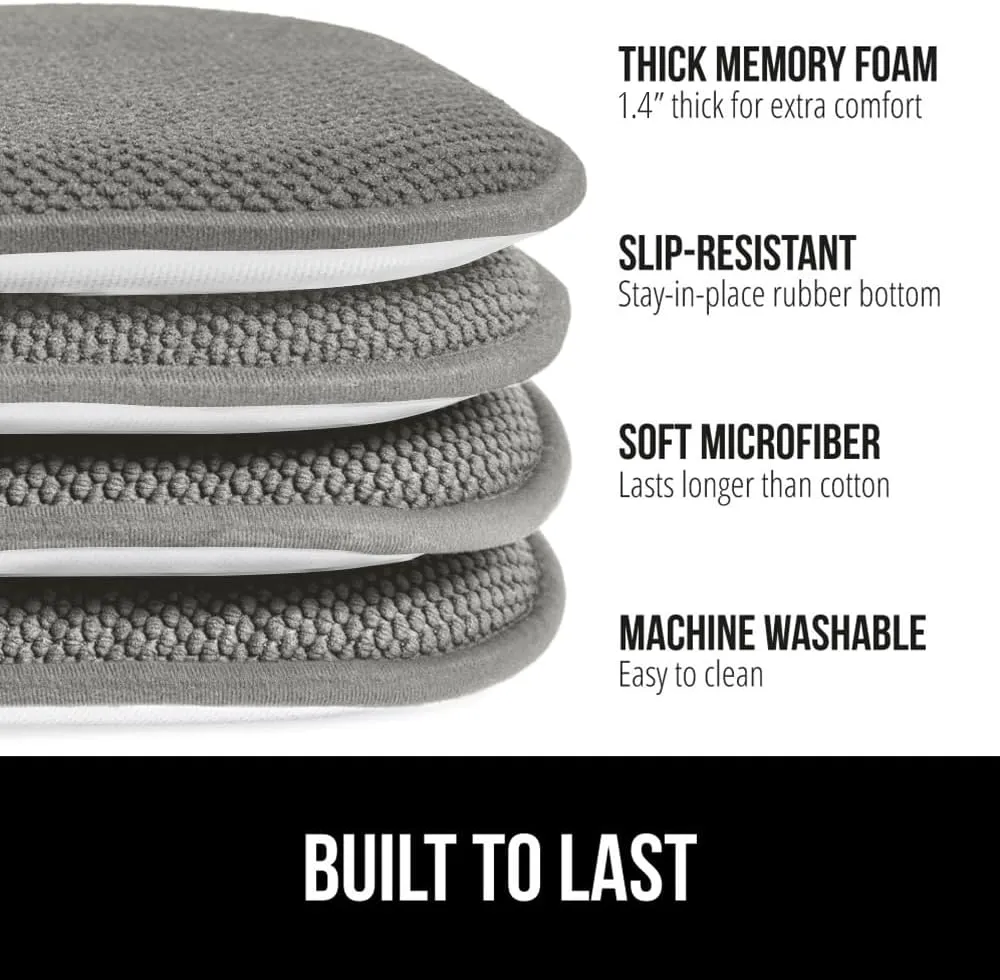 GORILLA GRIP Slip Resistant Chair Cushions, No Ties Required, Memory Foam Pads for Dining Room, Kitchen Table, Office, Rocking Chairs, Plush Seat Cover Cushion Pad, Home Decor, Set of 2, 16x16, Gray
