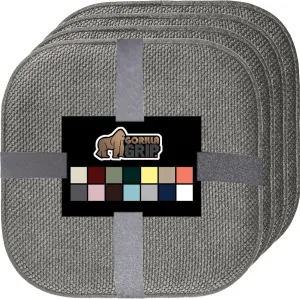 GORILLA GRIP Slip Resistant Chair Cushions, No Ties Required, Memory Foam Pads for Dining Room, Kitchen Table, Office, Rocking Chairs, Plush Seat Cover Cushion Pad, Home Decor, Set of 4, 16x16, Gray