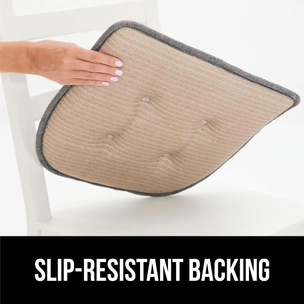 GORILLA GRIP Slip Resistant Tufted Chair Cushions, No Ties Required, Memory Foam Pads for Dining Room Kitchen Table, Office, Rocking Chairs, Plush Seat Cushion Pad, Home Decor, Set of 4, 16x17, Brown