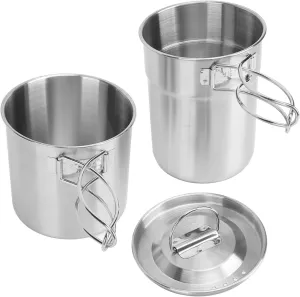 GOTOTOP Stainless Steel Foldable Outdoor Cookware, Lightweight Camping Set with Handle, Pots, Pans, Cups, Plates, Forks, Knives, Spoons, for Backpacking, Hiking, Picnic