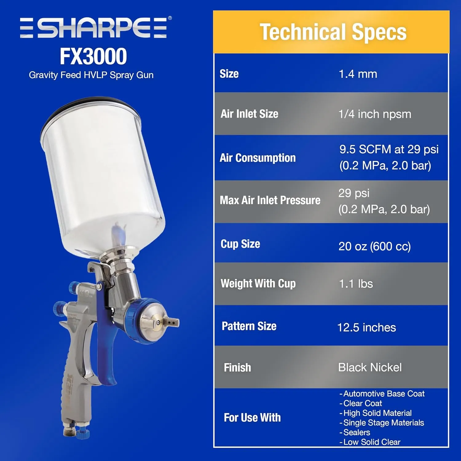 Graco-Sharpe 288880 HVLP FX3000 Paint Spray Gun, 1.4 mm