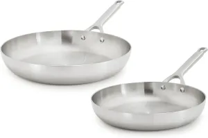GreenPan x Bobby Flay Stainless Steel 10” & 12” Frying Pan Skillet Set, Induction Compatible, Durable, Dishwasher Safe, Oven & Broiler Safe 400°F, Tri Ply Clad Pans, Heat Responsive Core, 2-Piece Set