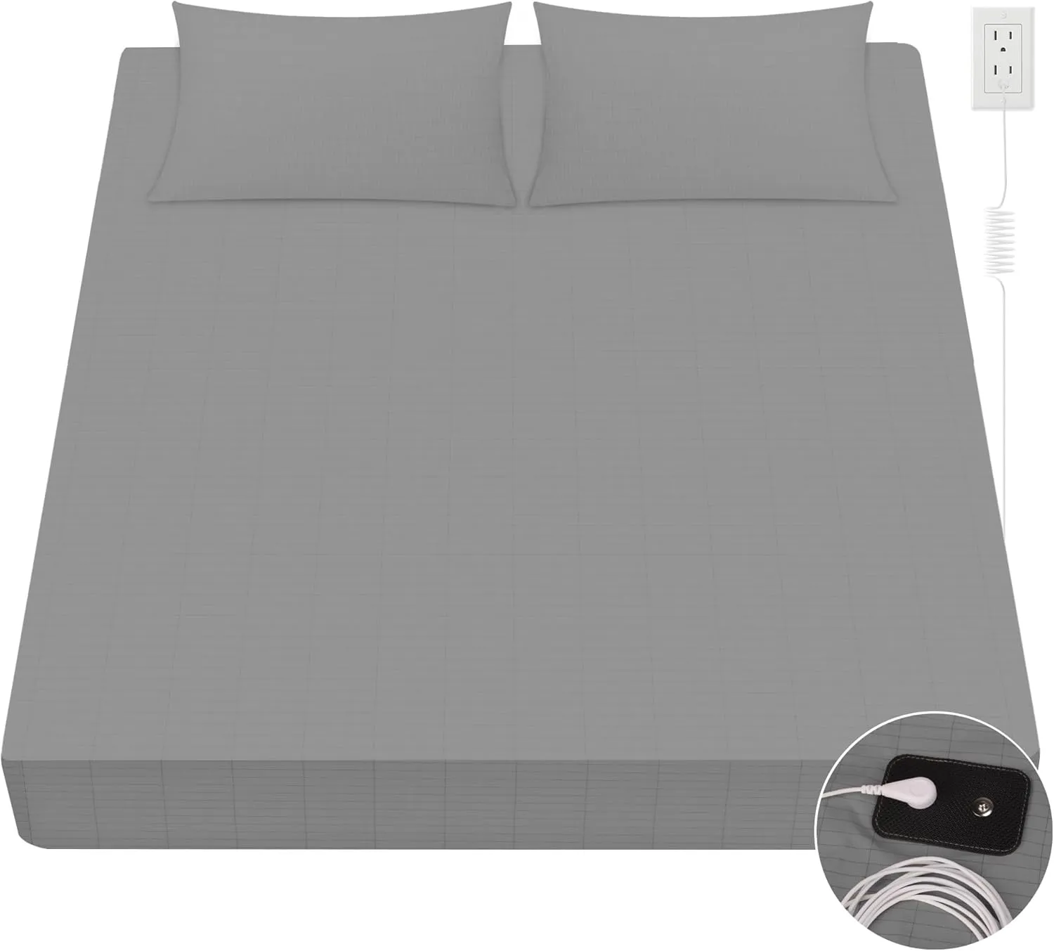 Grounding Sheets 10% Silver Fiber and 90% Organic Cotton Grounding Fitted Sheets Conductive for Earhing Improve Sleep with Grounding Cord Twin XL (39x80x10in) Gray