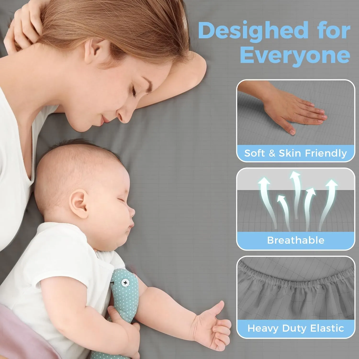 Grounding Sheets 10% Silver Fiber and 90% Organic Cotton Grounding Fitted Sheets Conductive for Earhing Improve Sleep with Grounding Cord Twin XL (39x80x10in) Gray