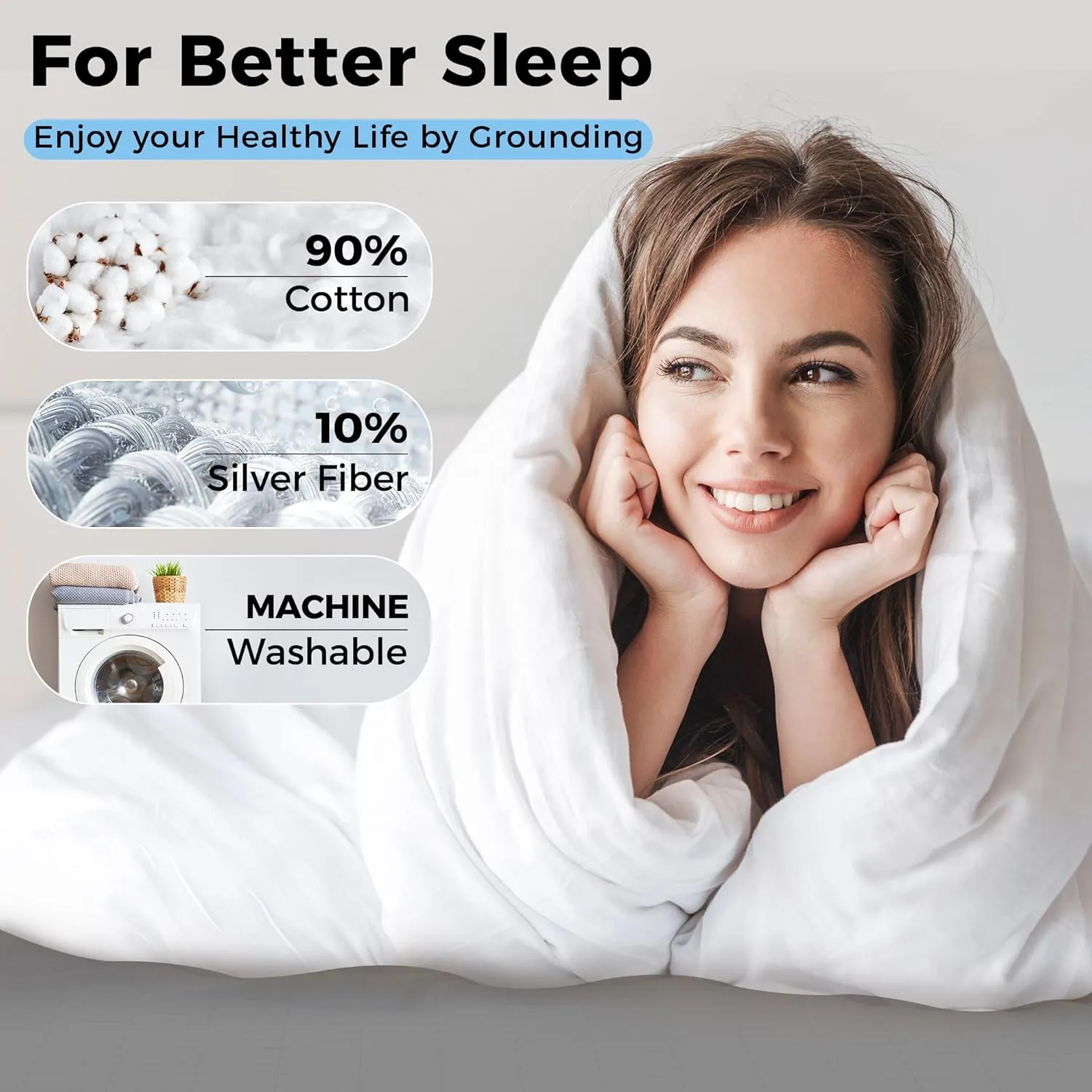 Grounding Sheets 10% Silver Fiber and 90% Organic Cotton Grounding Fitted Sheets Conductive for Earhing Improve Sleep with Grounding Cord Twin XL (39x80x10in) Gray