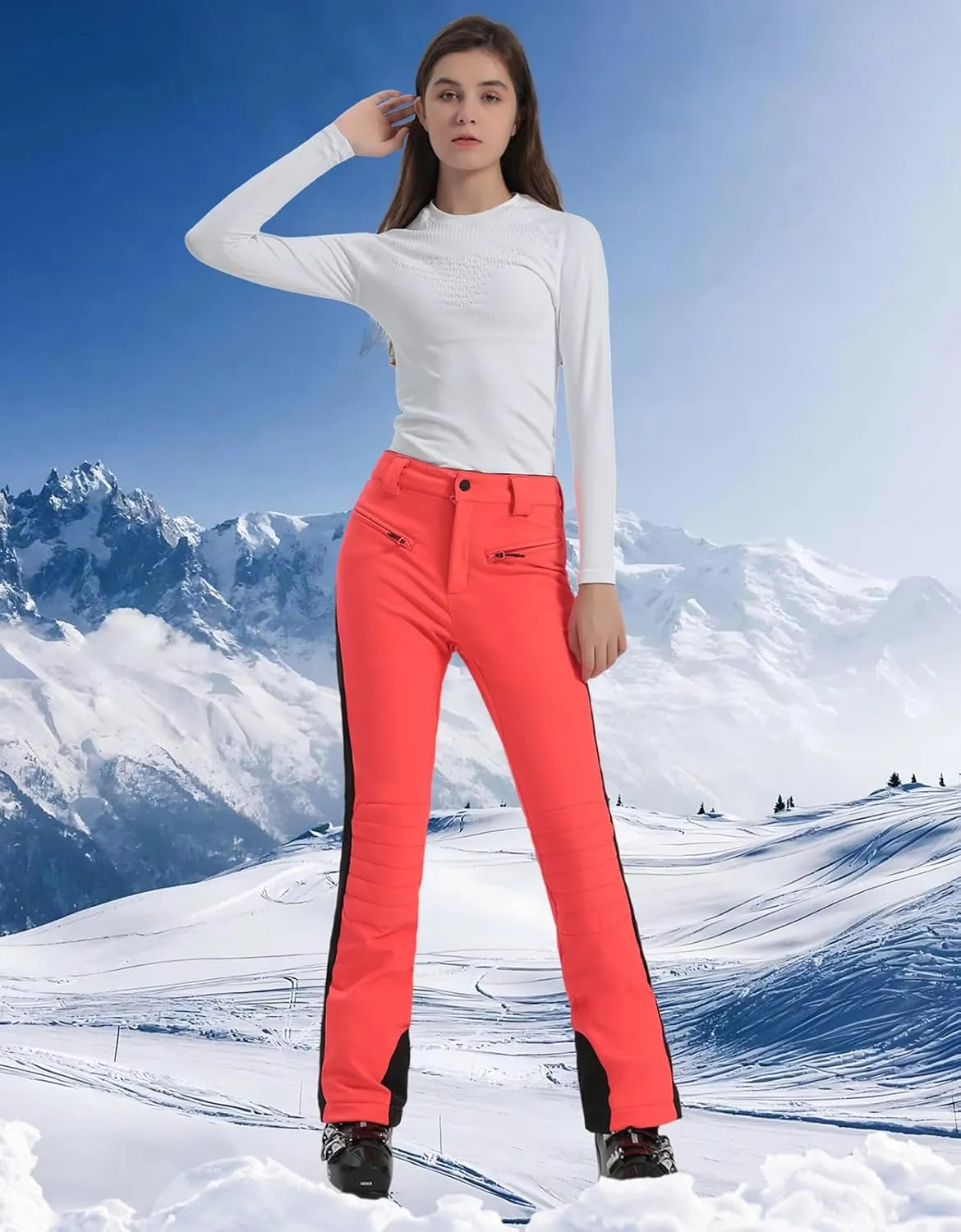 GSOU SNOW Womens Ski Pants Snow Flared Snowboarding Insulated Waterproof Windproof Winter Outdoor Hiking Warm