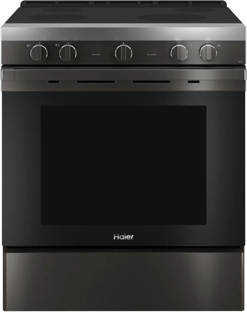 Haier QSS740BNTS 30"" Smart Freestanding Electric Range with 4 Radiant Elements 5.7 cu. ft. Capacity WiFi Connection and Hidden Bake Element in Black Stainless Steel