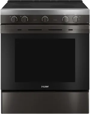Haier QSS740BNTS 30"" Smart Freestanding Electric Range with 4 Radiant Elements 5.7 cu. ft. Capacity WiFi Connection and Hidden Bake Element in Black Stainless Steel