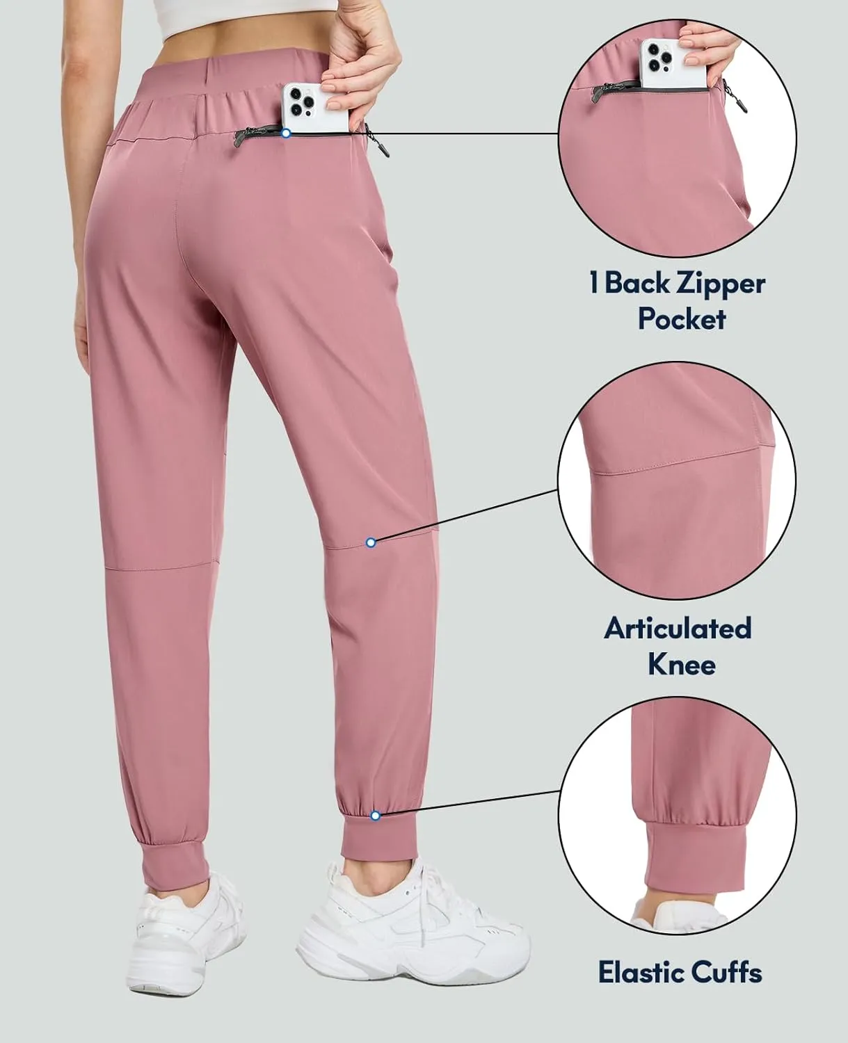 Haimont Women's Hiking Pants Joggers Lightweight Quick Dry Elastic Waist Stretch Pants with Zip Pockets Travel Camping