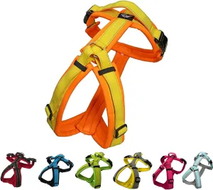 [白山:Hakusan] Zero Dog Harness Made by Japan, Safe - No chocking/Hard to Disconnect, Great fit - Easy Put on and Off/Adjustable, Reflector, Tiny - Small & Medium Dog, Two-Tone Orange×Yellow