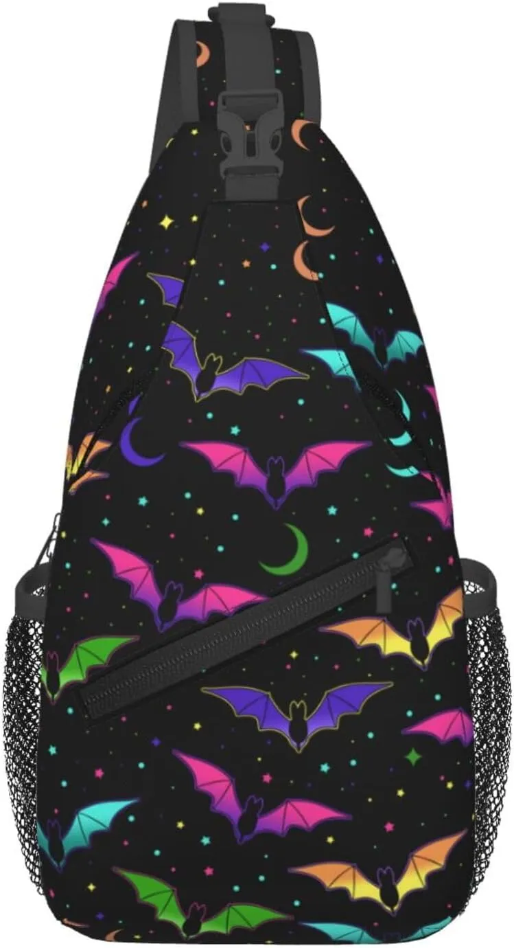 Halloween Gothic Bat Outdoor Crossbody Shoulder Bag For Unisex Young Adult Hiking Bicycling