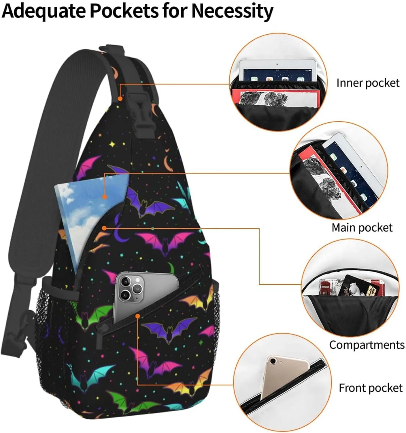 Halloween Gothic Bat Outdoor Crossbody Shoulder Bag For Unisex Young Adult Hiking Bicycling