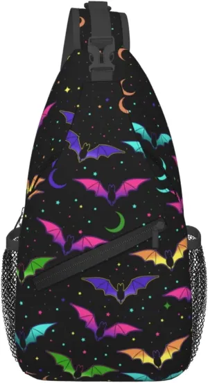 Halloween Gothic Bat Outdoor Crossbody Shoulder Bag For Unisex Young Adult Hiking Bicycling