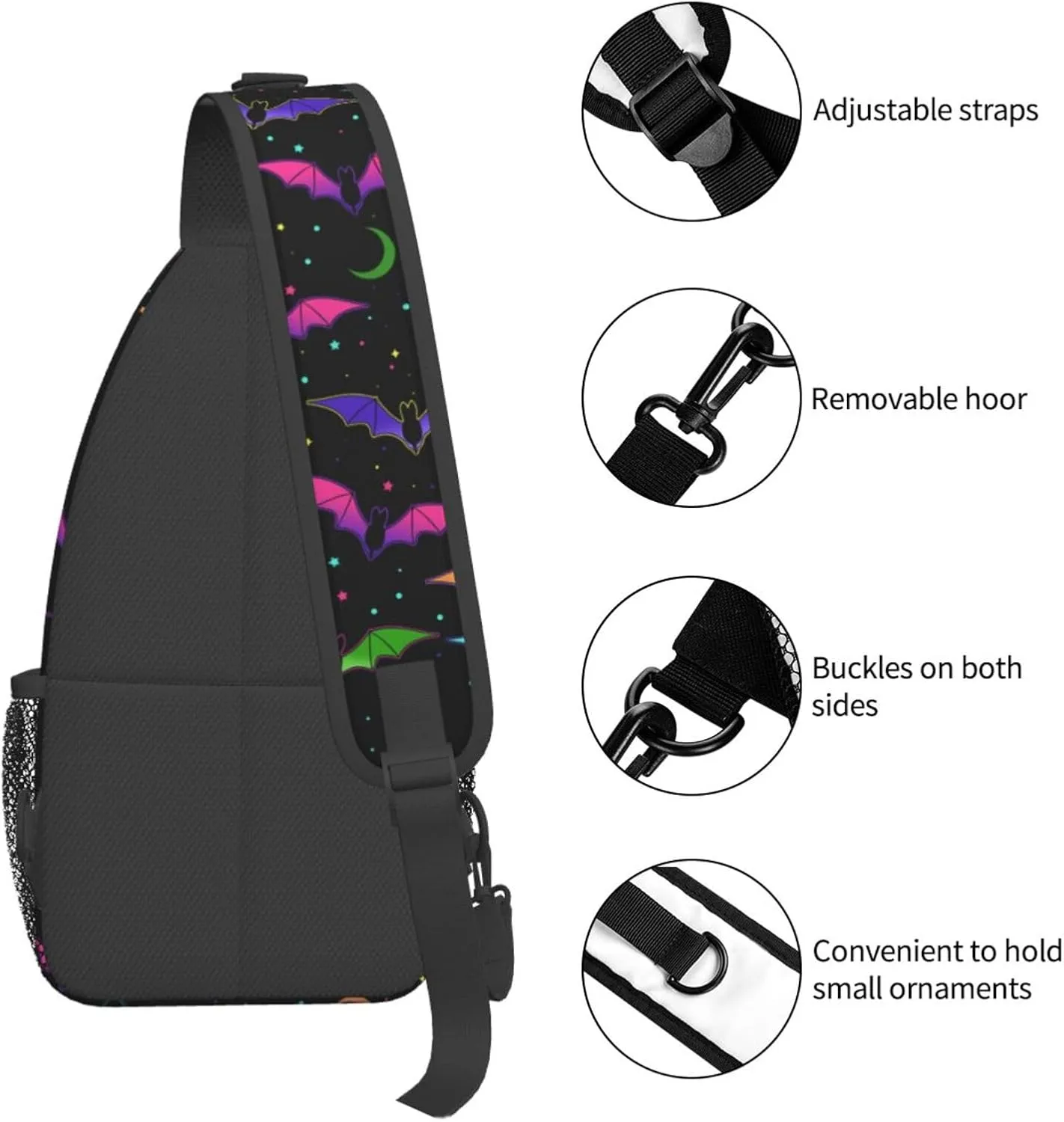 Halloween Gothic Bat Outdoor Crossbody Shoulder Bag For Unisex Young Adult Hiking Bicycling