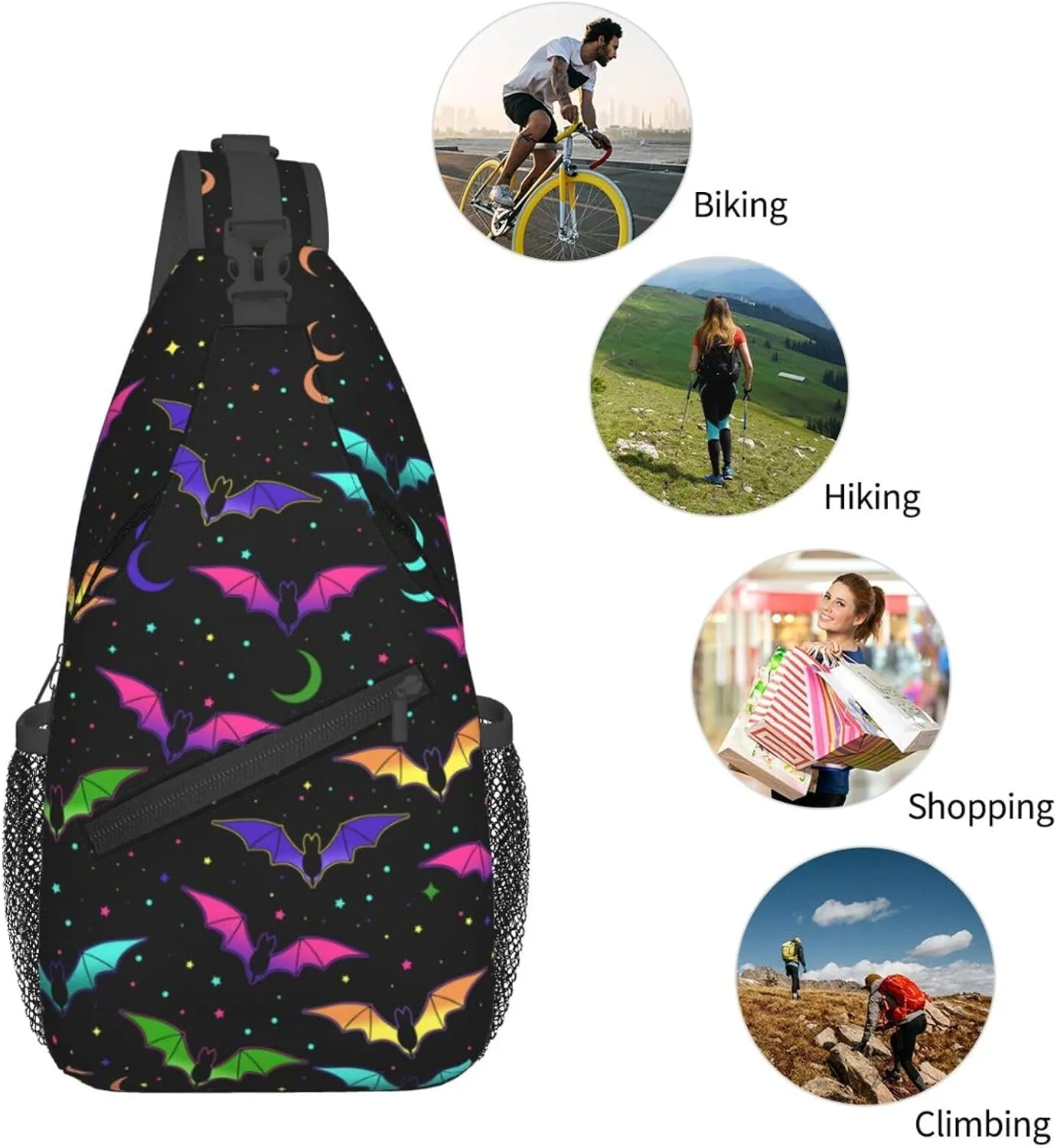 Halloween Gothic Bat Outdoor Crossbody Shoulder Bag For Unisex Young Adult Hiking Bicycling