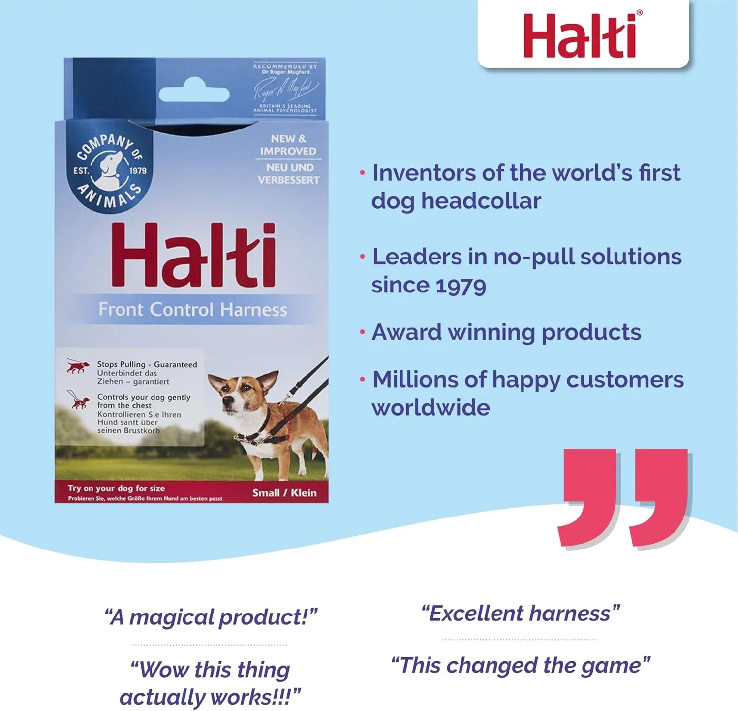 HALTI Front Control Harness - To Stop Your Dog Pulling on the Leash. Adjustable, Lightweight and Easy to Use. Anti-Pull Dog Training Harness for Small Dogs (Size S)