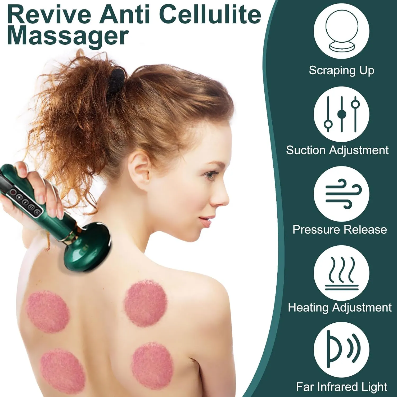 Handheld Cellulite Massager, 2025 New Upgraded Varially Anti Cellulite Massager, Rechargeable & Cordless with 12 Suction Modes, Massage Abdominal Belly Neck at Home (Green)