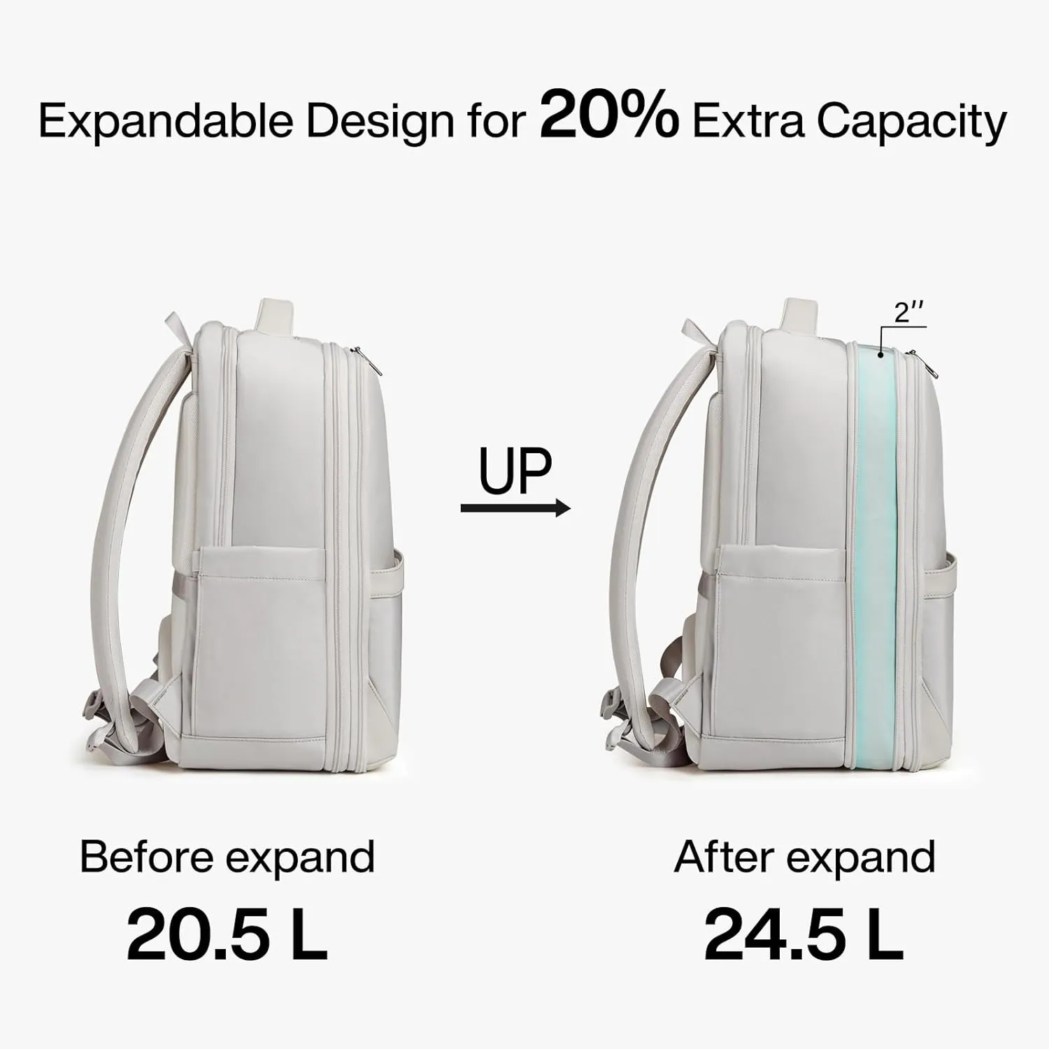 Hanke 16 Inch Expandable Travel Backpack for Women Men, Full Open Laptop Backpack with Luggage Strap, Business Work Backpacks Fits 15.6 Inch Laptop(Greyish White)