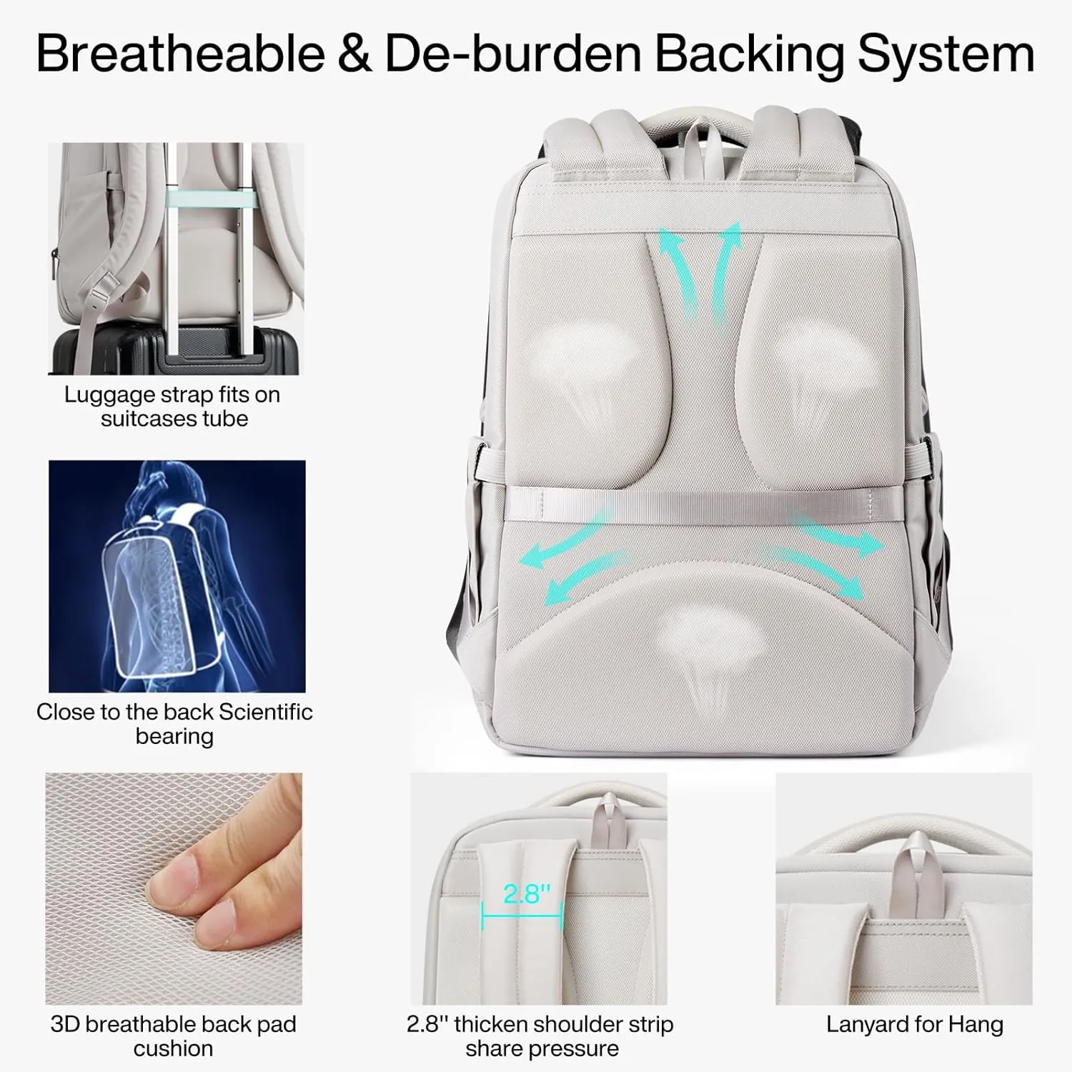 Hanke 16 Inch Expandable Travel Backpack for Women Men, Full Open Laptop Backpack with Luggage Strap, Business Work Backpacks Fits 15.6 Inch Laptop(Greyish White)