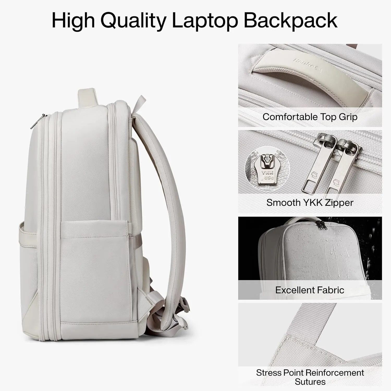 Hanke 16 Inch Expandable Travel Backpack for Women Men, Full Open Laptop Backpack with Luggage Strap, Business Work Backpacks Fits 15.6 Inch Laptop(Greyish White)