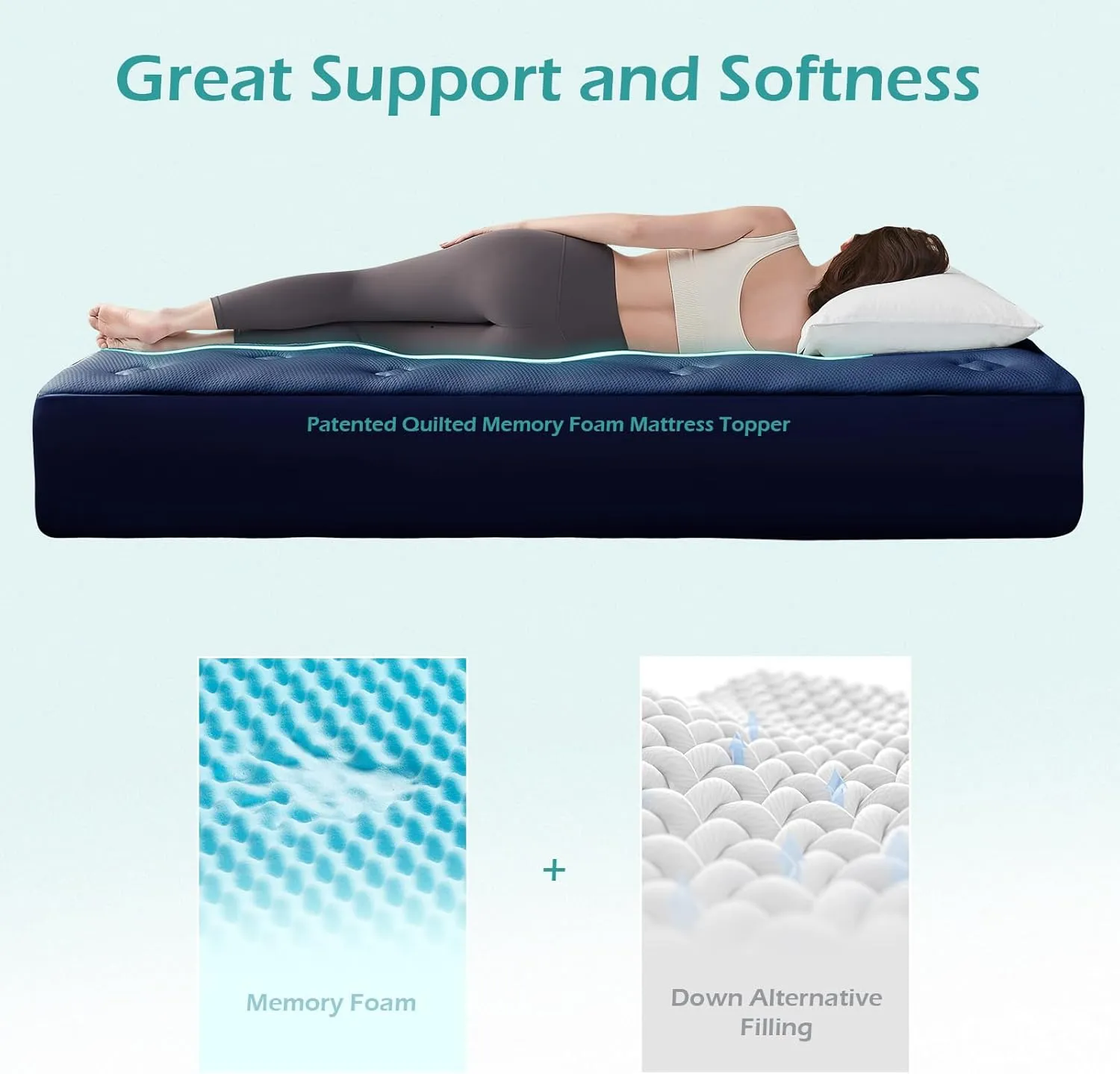Hansleep Memory Foam RV Short Queen Mattress Pad, Camping Pillow Top Mattress Topper Viscose Derived from Bamboo, Breathable Mattress Topper for Back Pain Relief, 60" x 80", Navy Blue