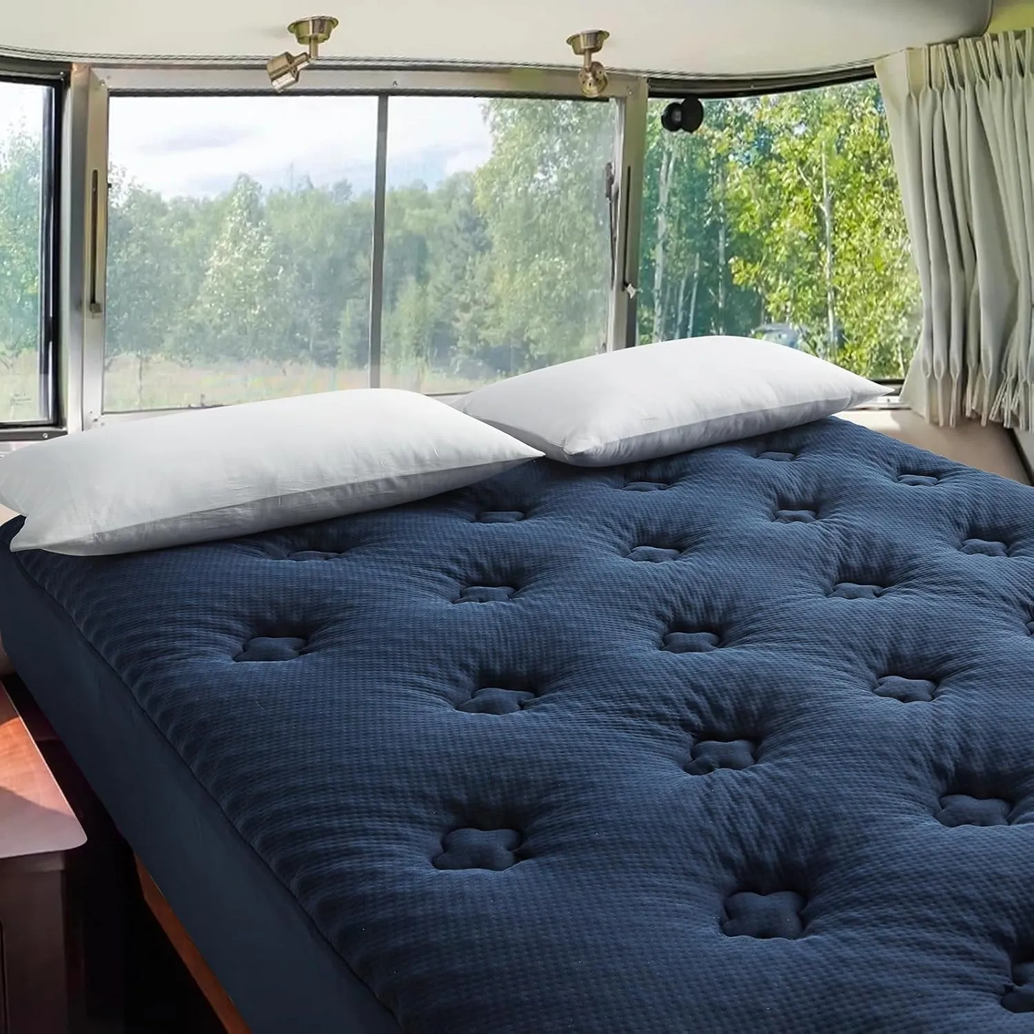 Hansleep Memory Foam RV Short Queen Mattress Pad, Camping Pillow Top Mattress Topper Viscose Derived from Bamboo, Breathable Mattress Topper for Back Pain Relief, 60" x 80", Navy Blue
