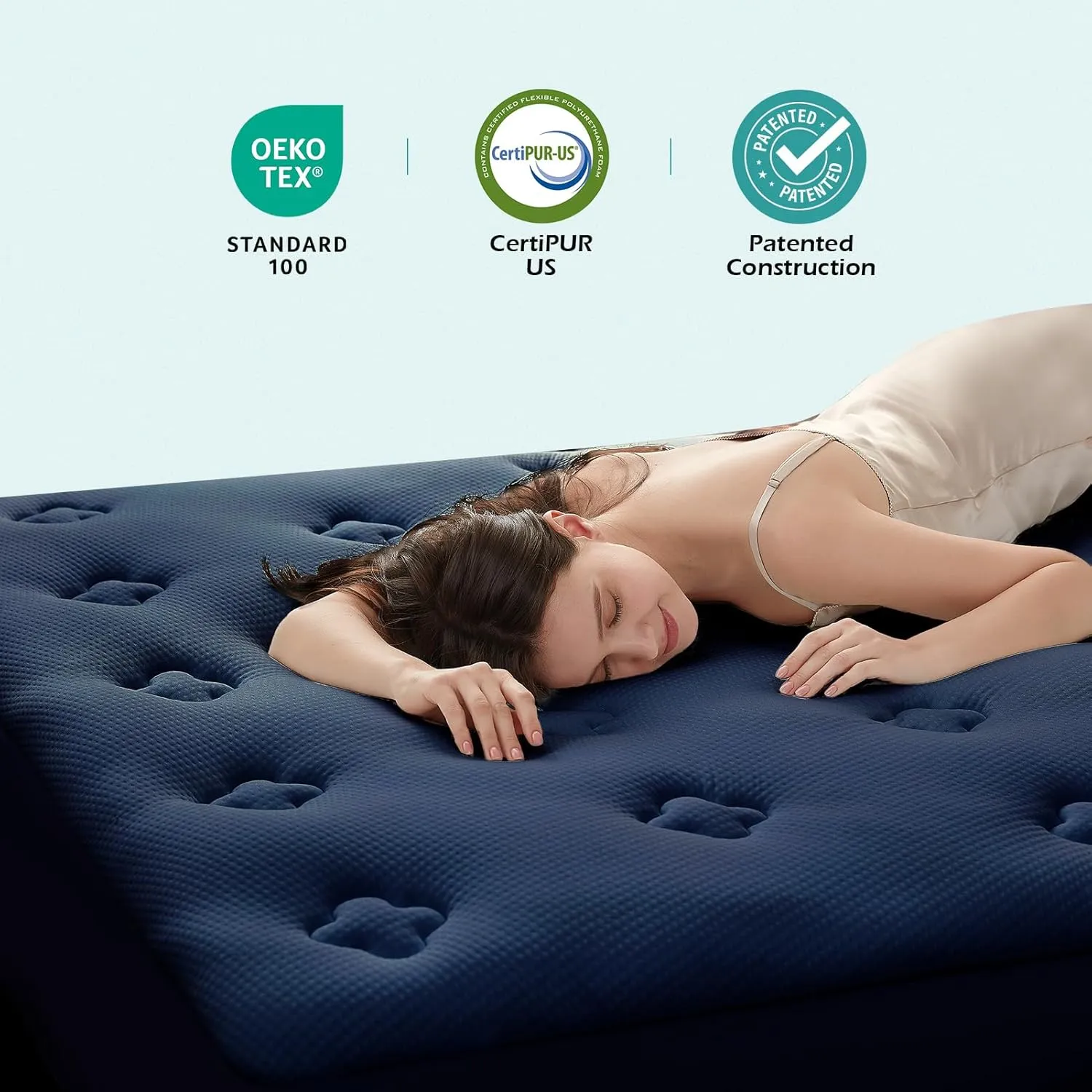 Hansleep Memory Foam RV Short Queen Mattress Pad, Camping Pillow Top Mattress Topper Viscose Derived from Bamboo, Breathable Mattress Topper for Back Pain Relief, 60" x 80", Navy Blue