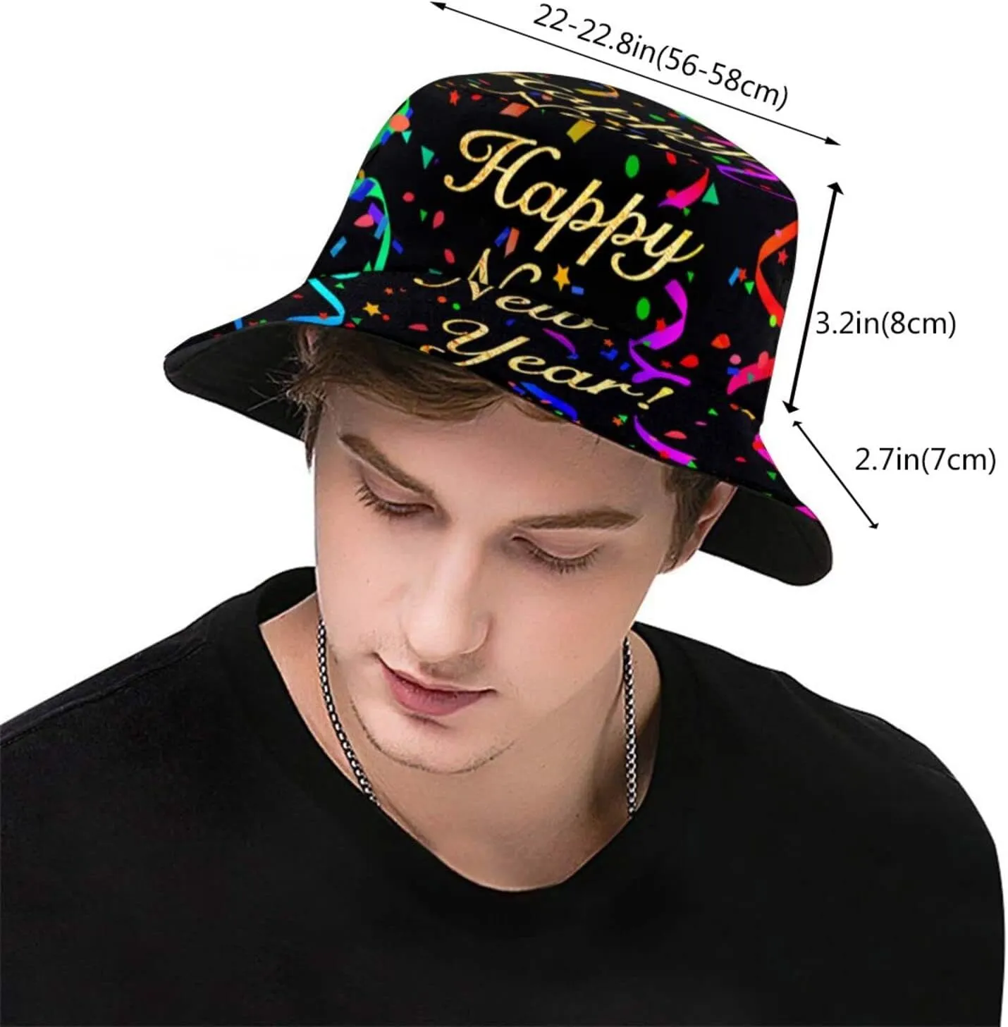 Happy New Year Bucket Hat for Men Women Teens Packable New Year Theme Sun Hats Fisherman Hat Cap