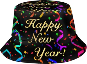 Happy New Year Bucket Hat for Men Women Teens Packable New Year Theme Sun Hats Fisherman Hat Cap