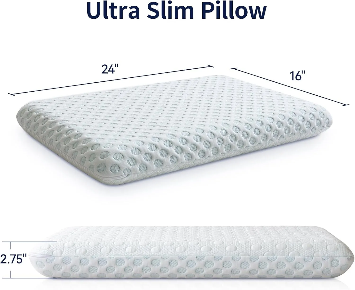 Hcore Ultra Thin Pillow 2.75" Stomach Sleeping, Slim Pillow for Side Back Stomach Sleepers, Gel Infused Memory Foam Pillow with Two-Sided Pillow - CertiPUR-US - Standard