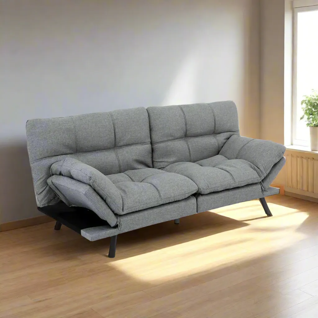 HcoreComfort Split-Back Linen Convertible Sofa with Multipurpose Design