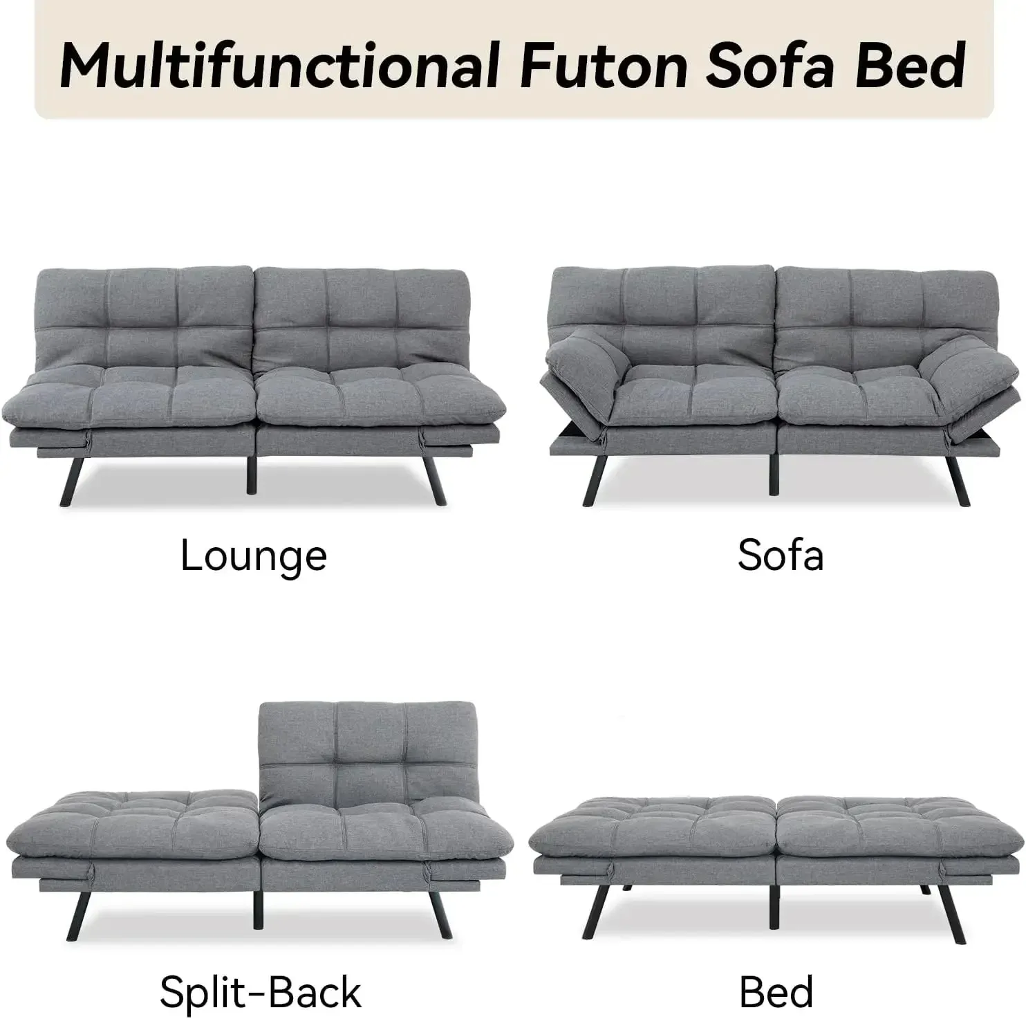 HcoreComfort Split-Back Linen Convertible Sofa with Multipurpose Design