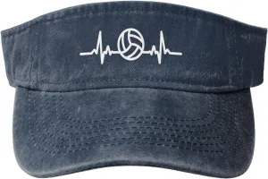 Heartbeat Volleyball Sun Visor Hats Women Men, Protection Adjustable Baseball Cap for Beach Golf Running Tennis