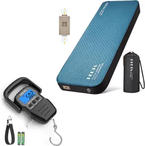 HEETA Fish Scale Up to 110lb/50kg, 2 AAA Batteries Included (Black) Bundled with Self Inflating Sleeping Pad with Electric Pump, 4" Ultra Thick Memory Foam Camping Mattress