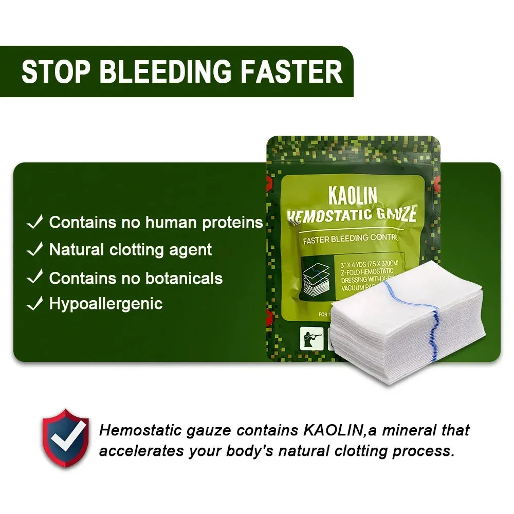 Hemostatic Kaolin Gauze – Z-Fold Emergency Trauma Dressing for Tactical IFAK and First Aid Kits