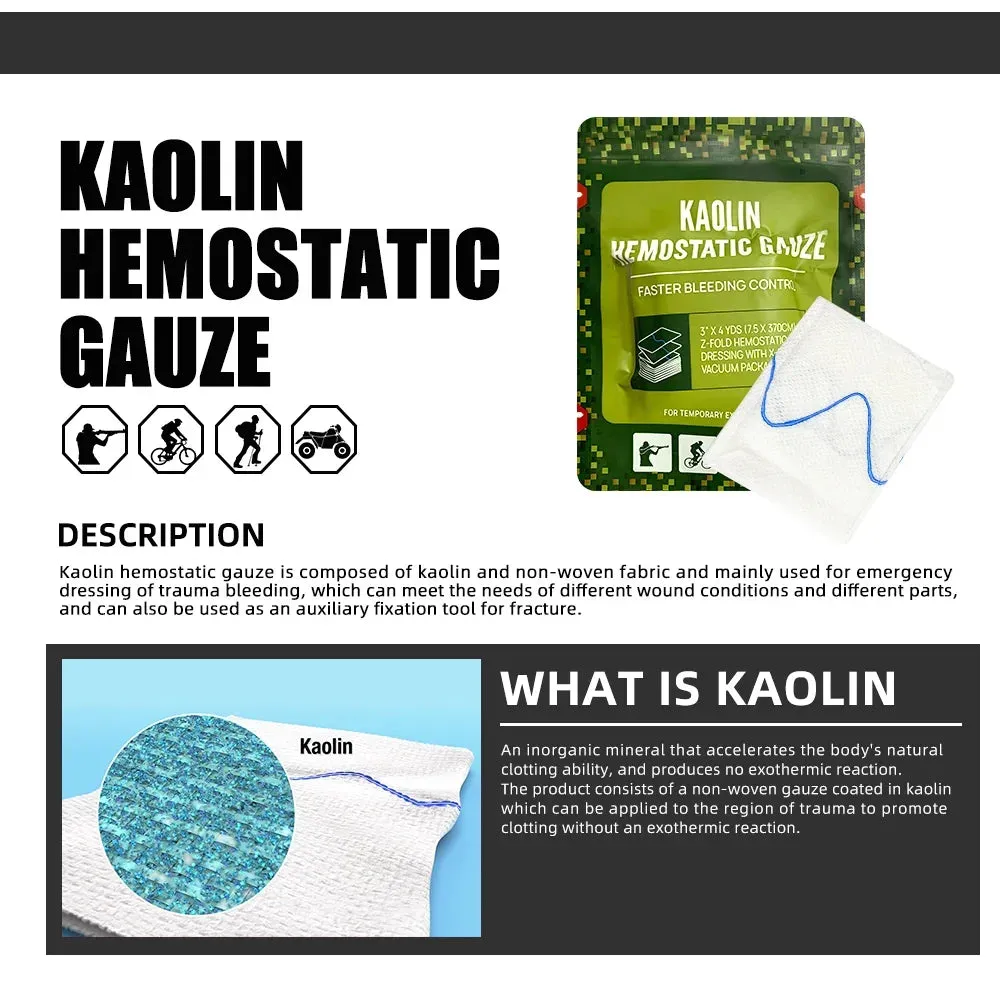 Hemostatic Kaolin Gauze – Z-Fold Emergency Trauma Dressing for Tactical IFAK and First Aid Kits