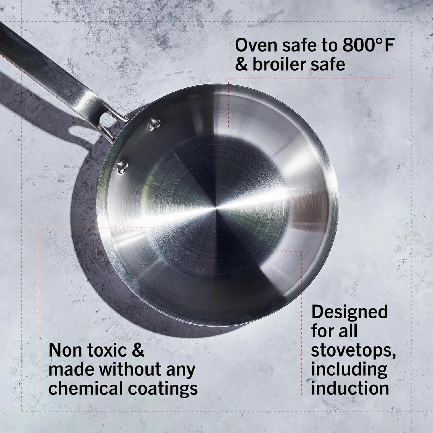 Heritage Steel Eater Series 12 Inch Frying Pan | Made in USA | 5-Ply Fully Clad Stainless Steel | Stay Cool Handle Design | Induction Ready & Non-Toxic