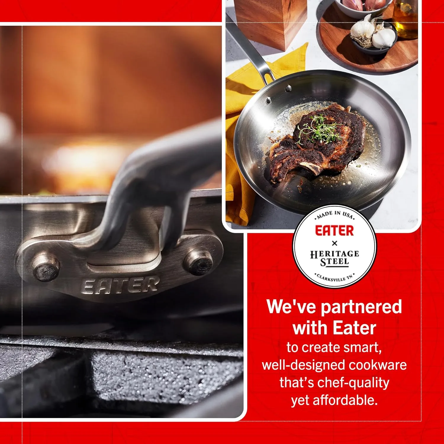 Heritage Steel Eater Series 12 Inch Frying Pan | Made in USA | 5-Ply Fully Clad Stainless Steel | Stay Cool Handle Design | Induction Ready & Non-Toxic