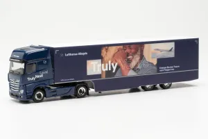 herpa Lufthansa Truck Model Mercedes-Benz Actros Gigaspace Compact Suitcase Semi-Trailer 1:87 Scale Miniature Collectible Made in Germany, Plastic