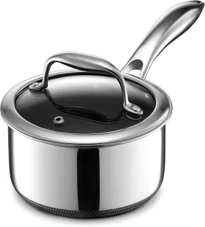 HexClad Hybrid Nonstick 1-Quart Saucepan with Tempered Glass Lid, Stay-Cool Handle, Dishwasher-Friendly, Oven-Safe Up to 900°F, Induction-Ready, Compatible with All Cooktops