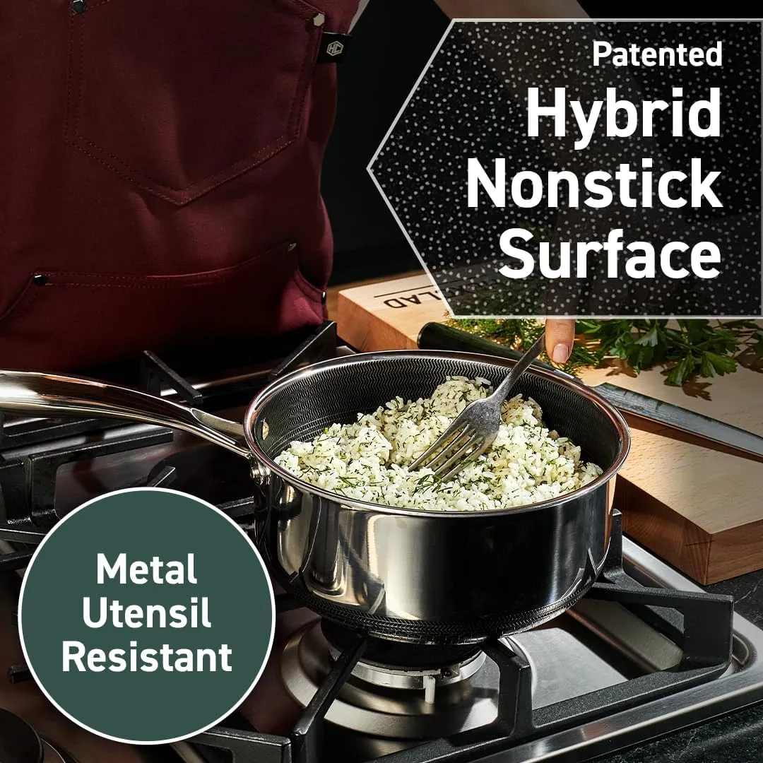 HexClad Hybrid Nonstick 1-Quart Saucepan with Tempered Glass Lid, Stay-Cool Handle, Dishwasher-Friendly, Oven-Safe Up to 900°F, Induction-Ready, Compatible with All Cooktops